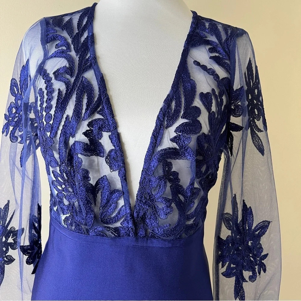 Fashion nova royal blue Gabrielle Deep V Bandage Dress Sheer Bodice Size M - Picture 7 of 15